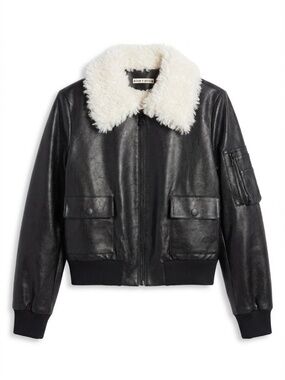 WILLARD VEGAN BOMBER Black Leather White Fur Jacket Alice + Olivia Jacket